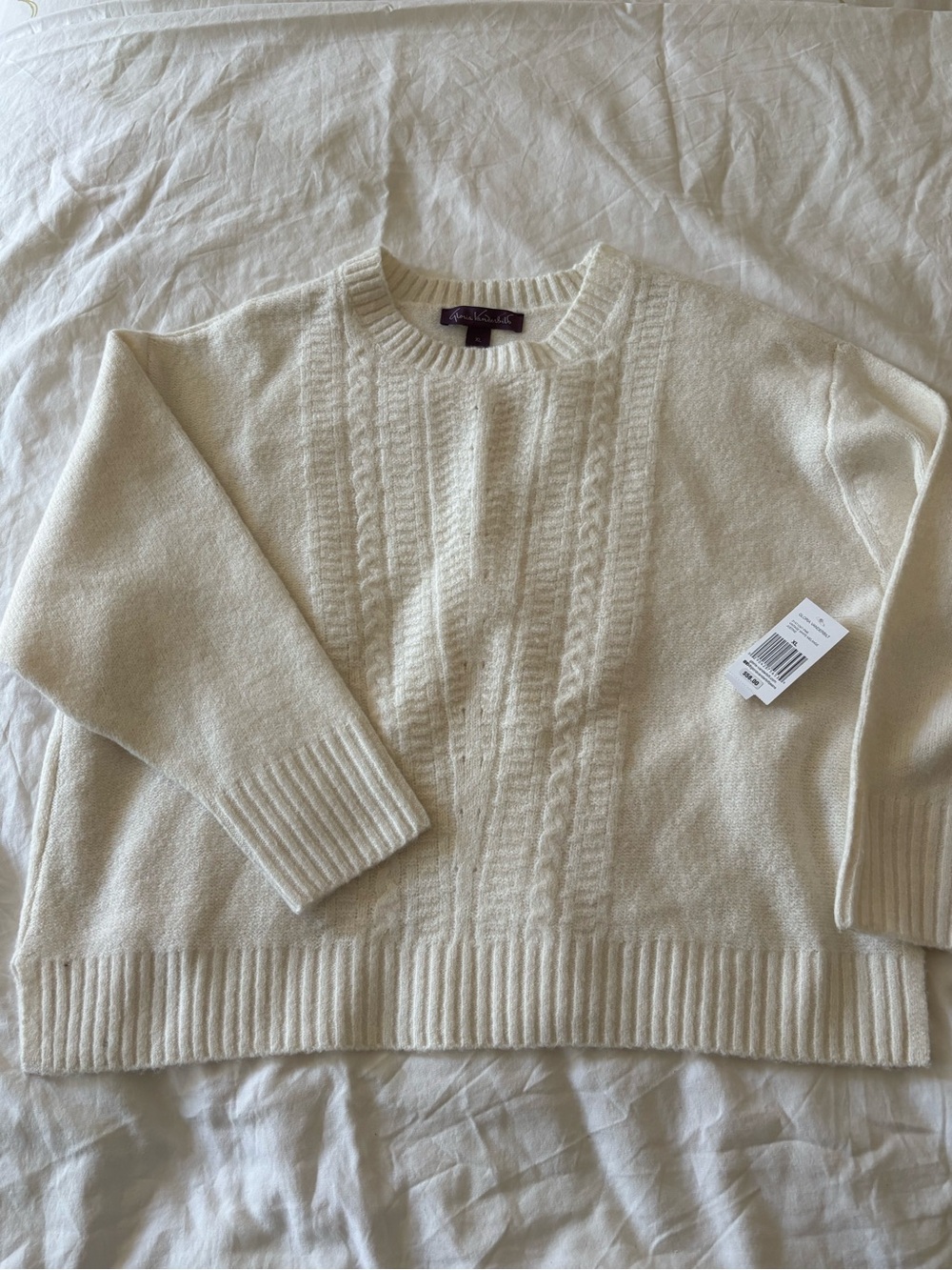 Gloria Vanderbilt Cream Cable Knit Crewneck Sweater